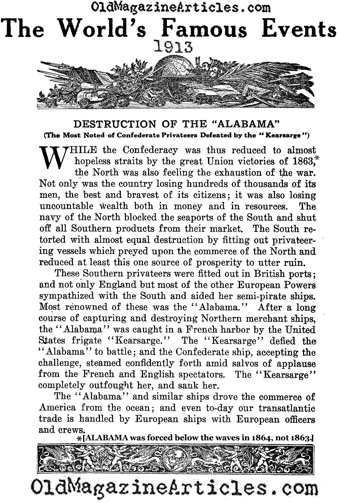 The Sinking of the C.S.S. <i>Alabama</i>  (Famous Events Magazine, 1913)